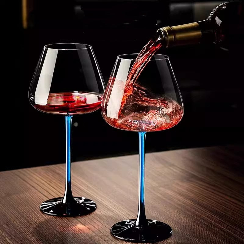 Handcrafted Blue Stem Burgundy Wine Glass With Blue Mountain Wine Decanter Sets