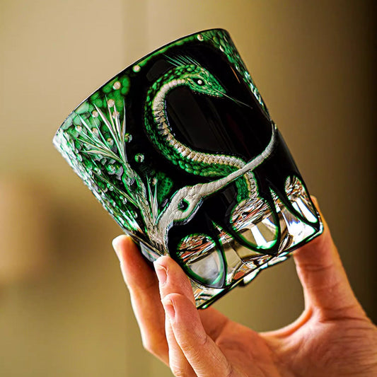 GoGlassCup Green Serpent Edo Kiriko Whiskey Glass - Goglasscup