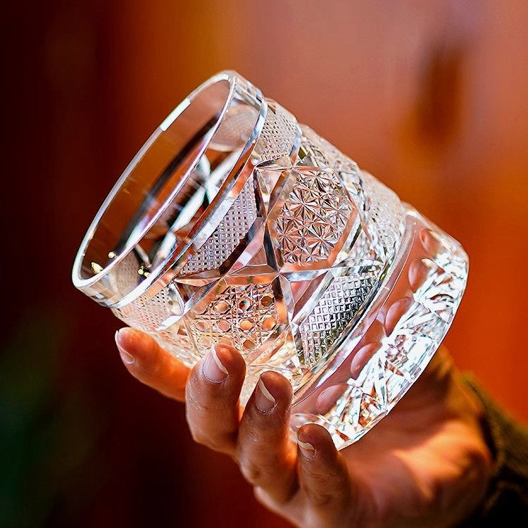 GoGlassCup Golden Chrysanthemum Longan Edo Kiriko Whiskey Glasses GoGlassCup