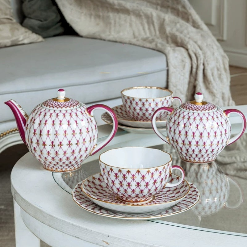 LOMONOSOV Scarlet Red Handcrafted Porcelain Tea Set