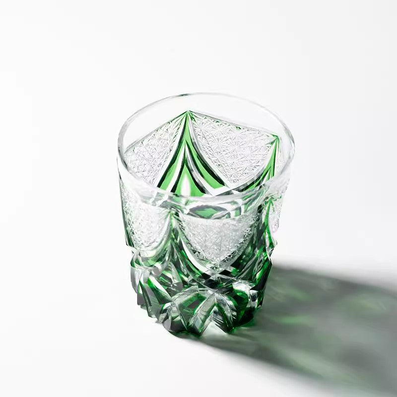 Edo Kiriko Handcrafted Green flame Whiskey Glass Goglasscup
