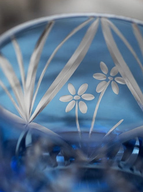 Bule Flowers Edo Kiriko Whiskey Glass