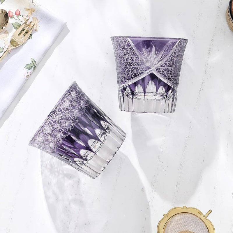 Romantic Purple Edo Kiriko Whiskey Glass Pair GoGlassCup