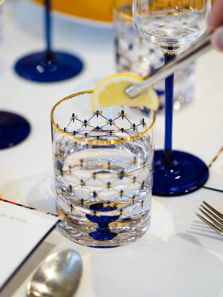 LOMONOSOV Cobalt Blue Checkered Crystal Champagne Flutes - Goglasscup