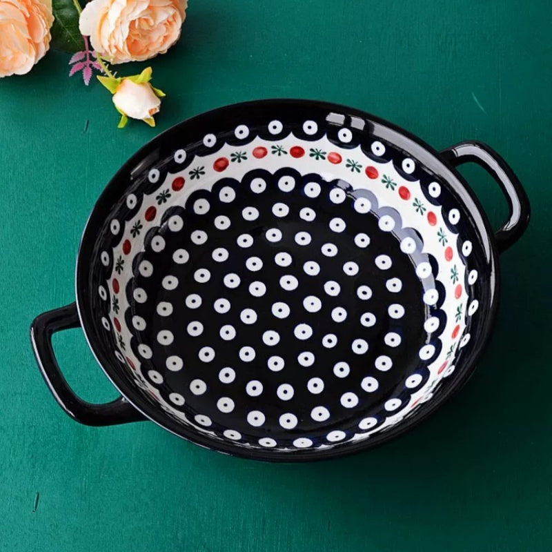 Polish Style Double-Handle Ceramic Serving Bowl