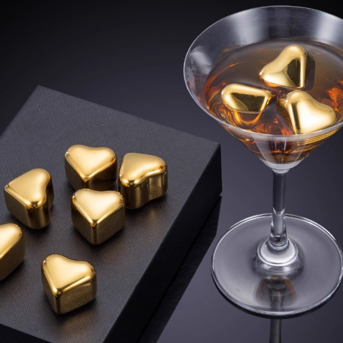 GOGLASSCUP Heart-shaped Gold Stainless Steel Ice Cubes Goglasscup