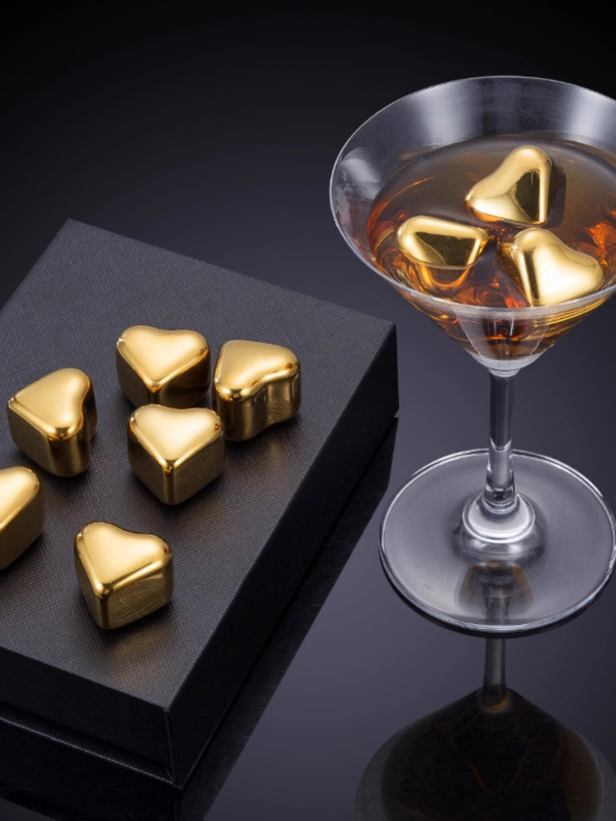 GOGLASSCUP Heart-shaped Gold Stainless Steel Ice Cubes