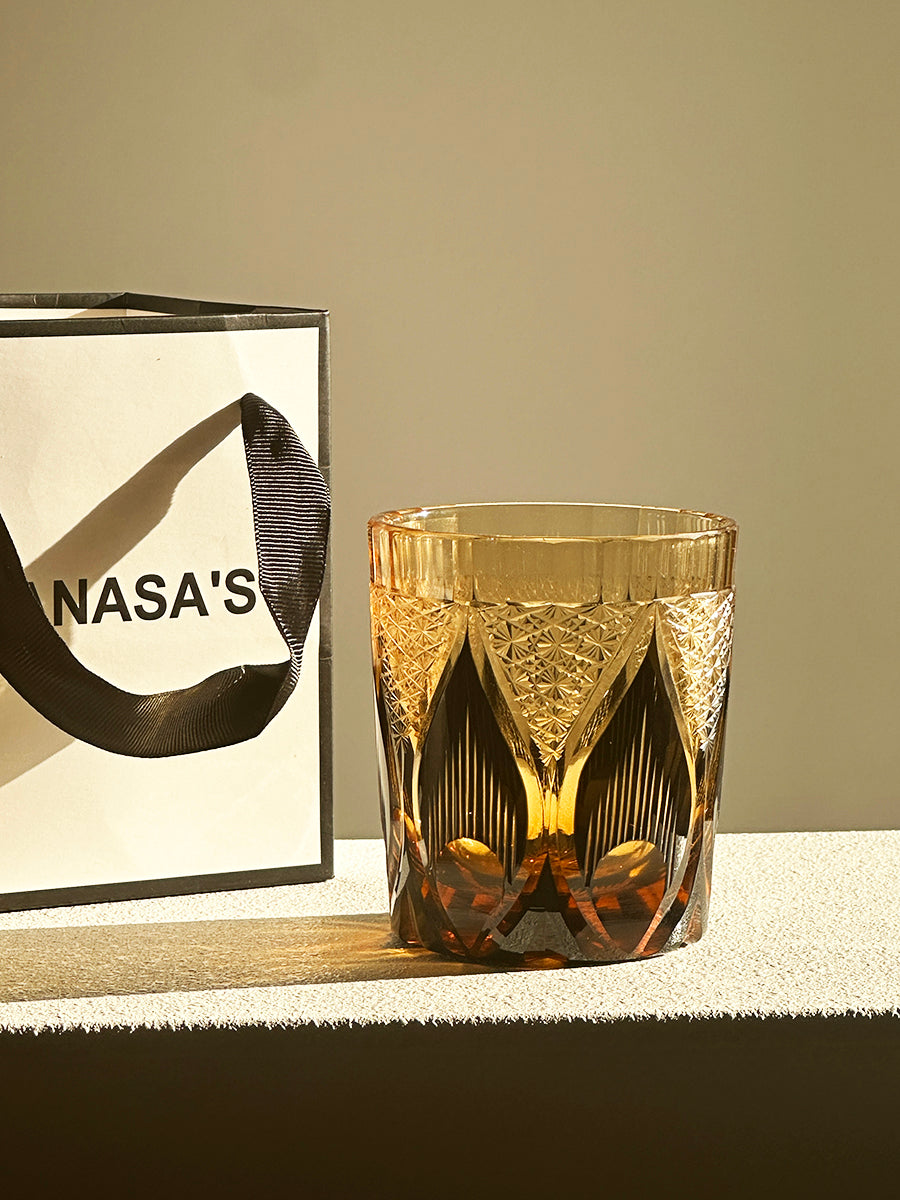 VIANASA'S Golden Chrysanthemum Flame Edo Kiriko Whiskey Glass - Goglasscup