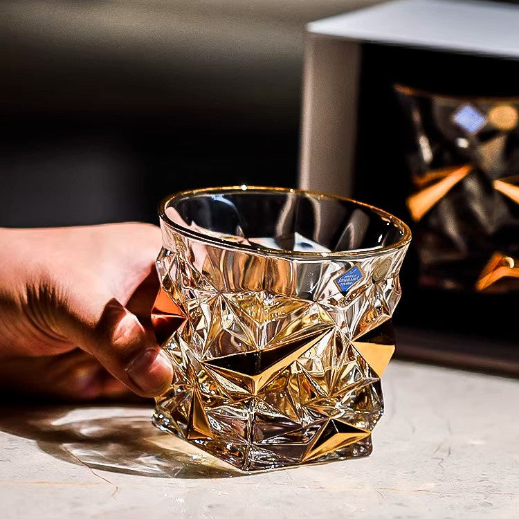 Bohemia Gold-Accented Crystal Whisky Decanter Set