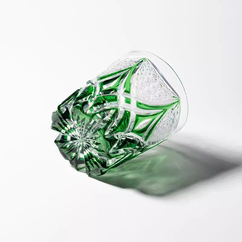 Edo Kiriko Handcrafted Green flame Whiskey Glass Goglasscup