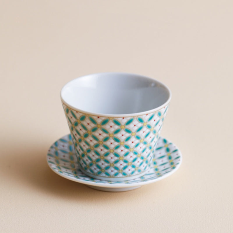 Kutaniyaki Shippo Hanabishi Tea Cup Set