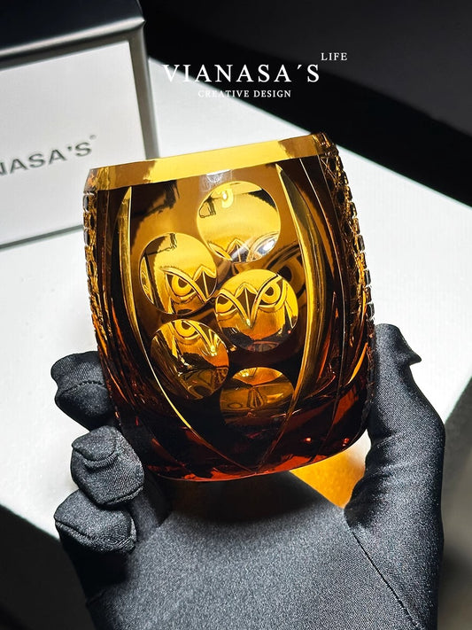 VIANASA'S Edo Kiriko Owl Whiskey Glass - Goglasscup