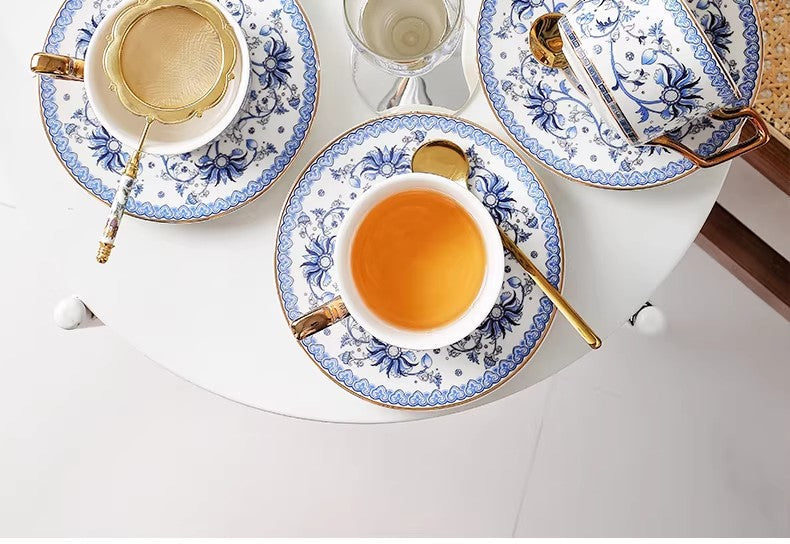 Blue Floral Harmony Ceramic Tea Cup Wedding Gift Sets