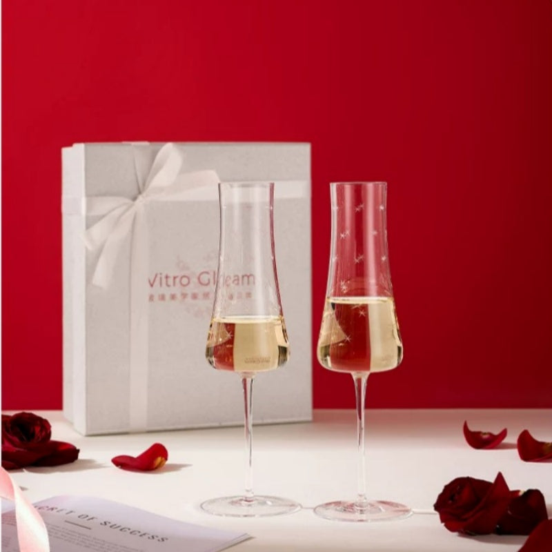 Starfall Eternity Hand-Engraved Crystal Champagne Flutes