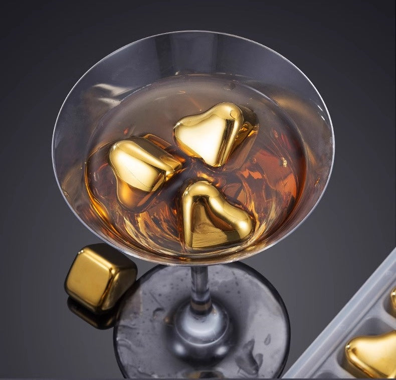 GOGLASSCUP Heart-shaped Gold Stainless Steel Ice Cubes