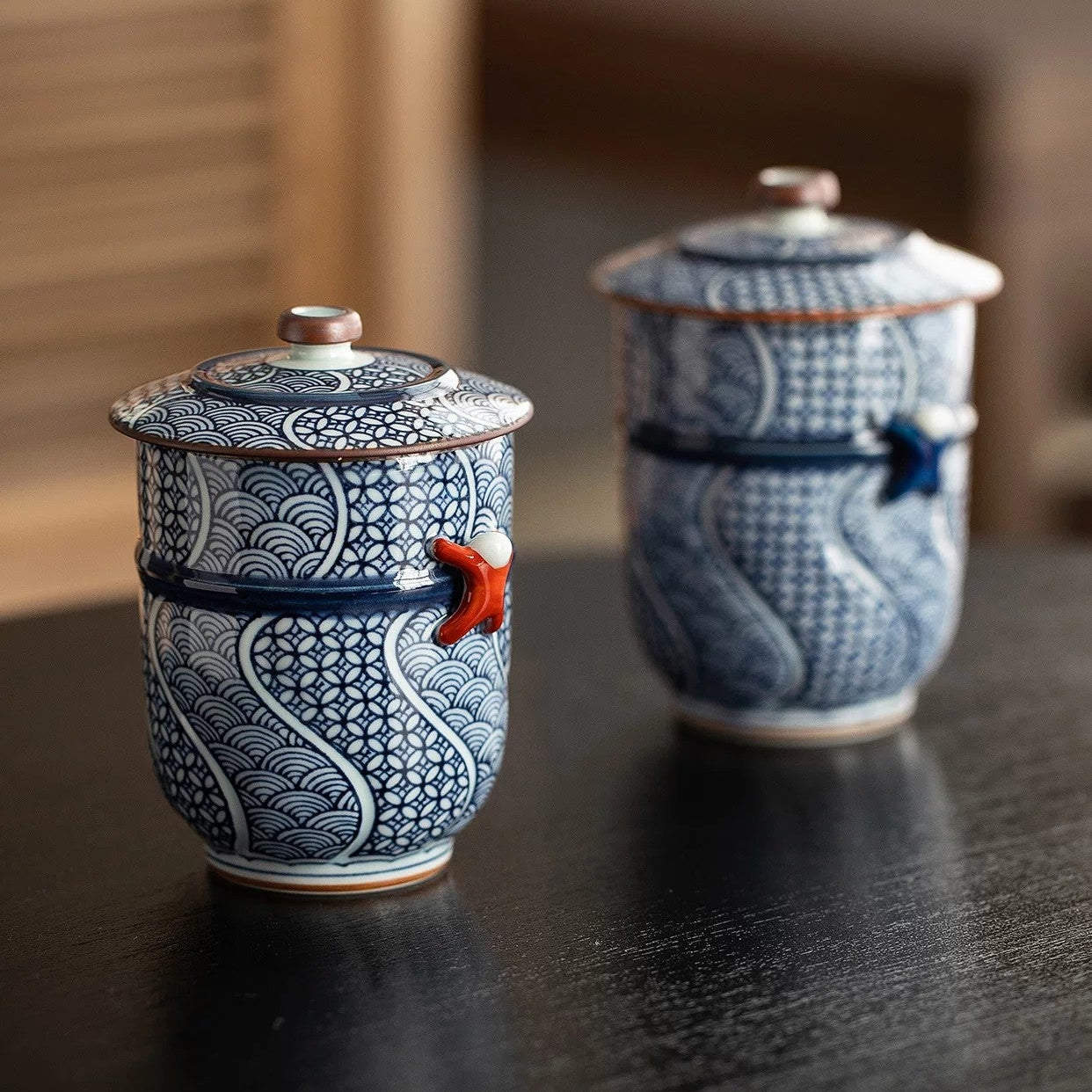 Arita Ware Seigaiha Shippou Lidded Ceramic Teacup