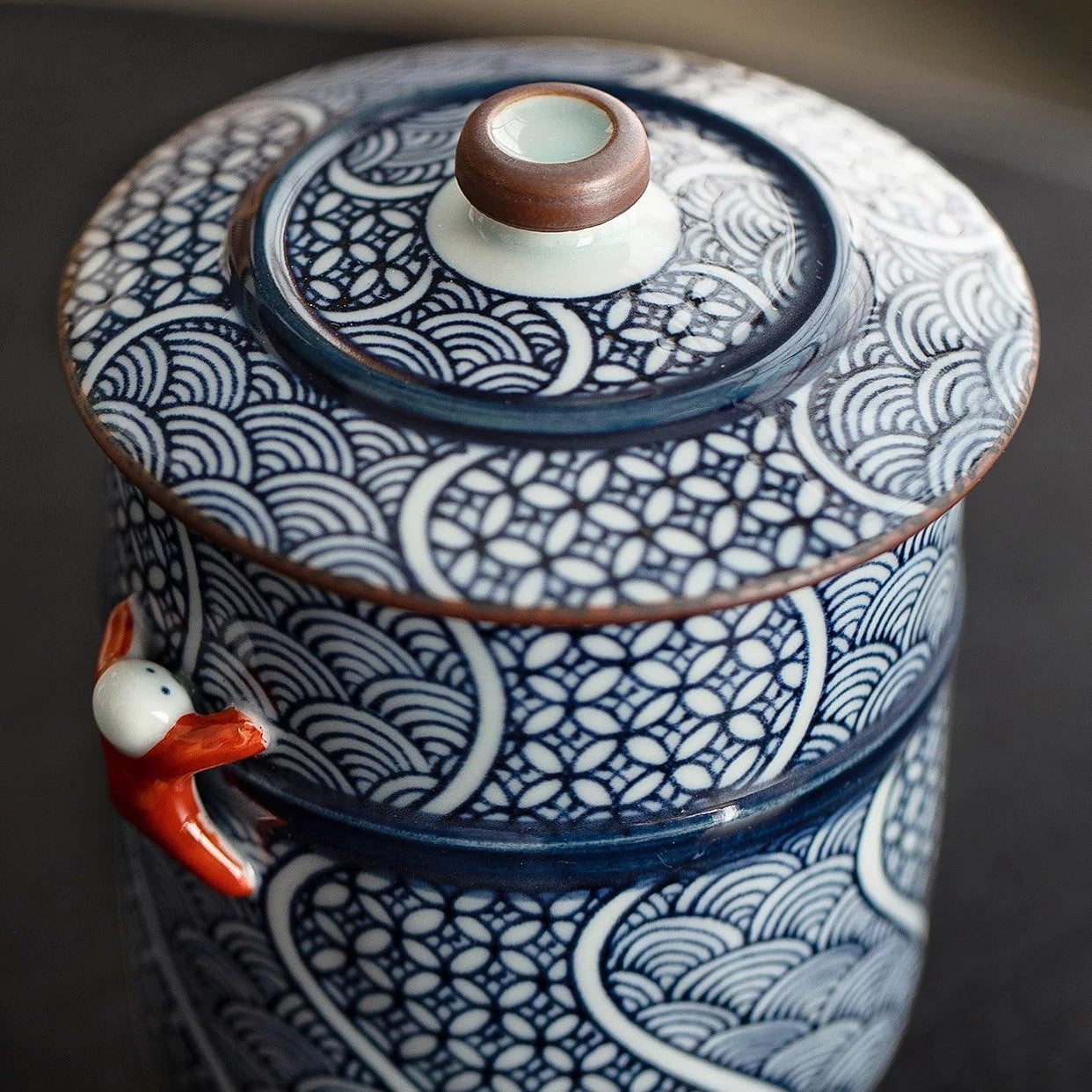 Arita Ware Seigaiha Shippou Lidded Ceramic Teacup