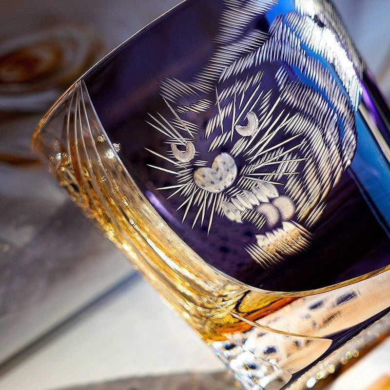 Edo Kiriko Handcrafted Kuro Tora Whisky Glass With Wooden Box