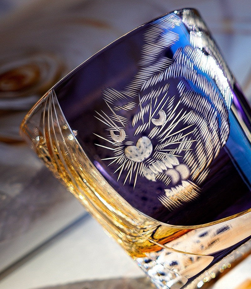 Edo Kiriko Handcrafted Kuro Tora Whisky Glass With Wooden Box