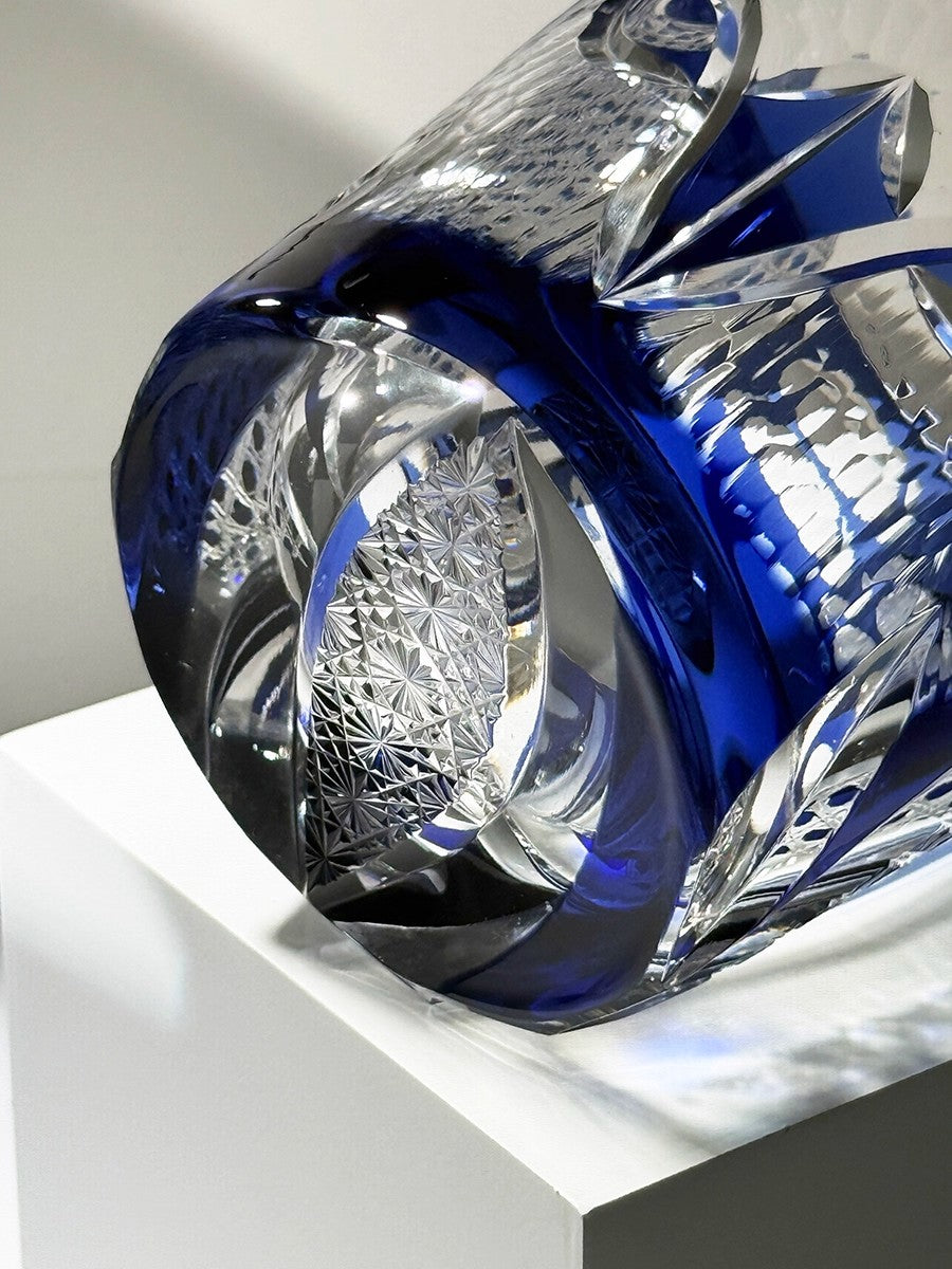 Japanese Handmade Edo Kiriko Whiskey Glass-Blue Owl