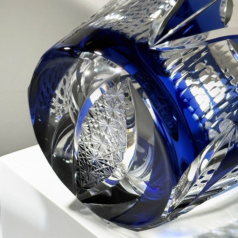 Japanese Handmade Edo Kiriko Whiskey Glass-Blue Owl