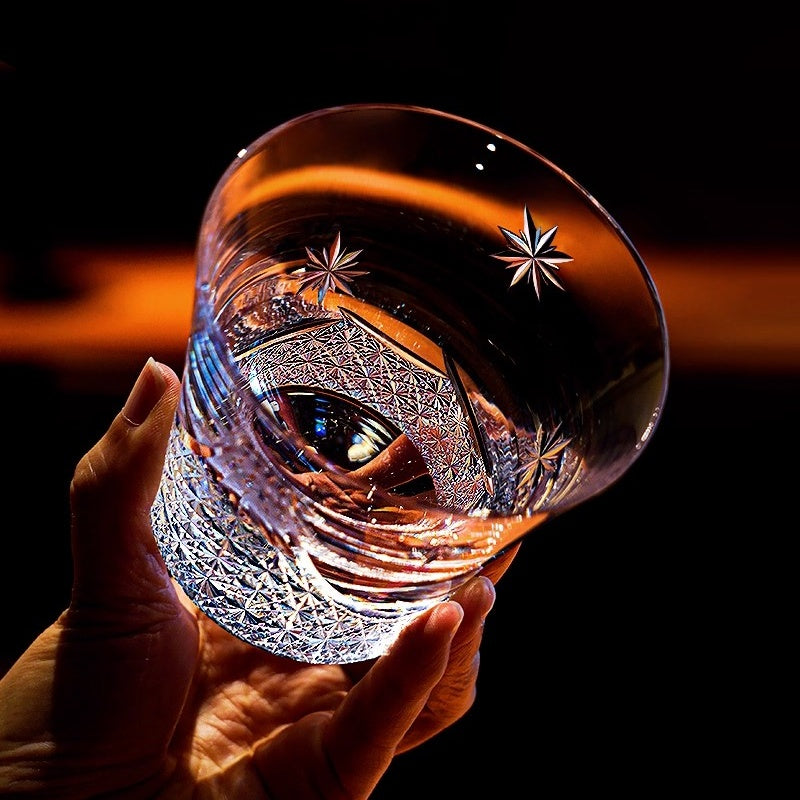 Japanese Thick-Bottomed Crystal Wine Glass | Mount Fuji + Ice Crystal