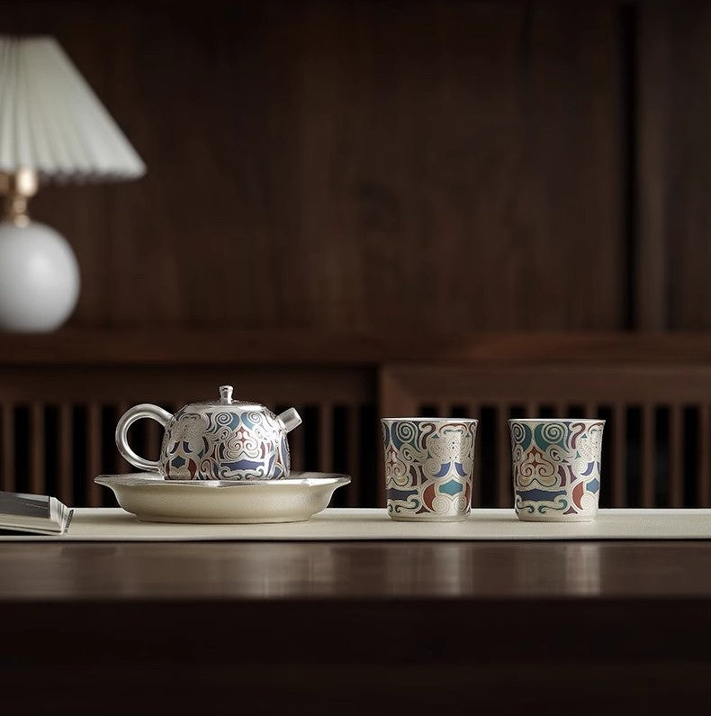 Porcelain Clad in Silver Tea Set
