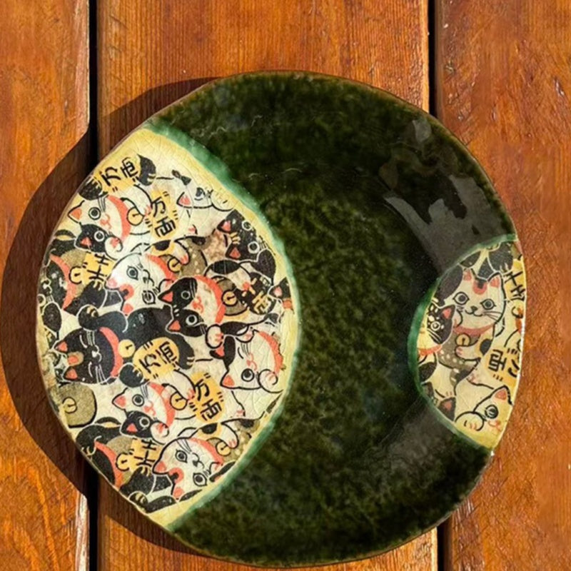 Hatsuichi Mino Ware Handcrafted Cartoon Cat Ceramic Coffee Cup/Saucer Set