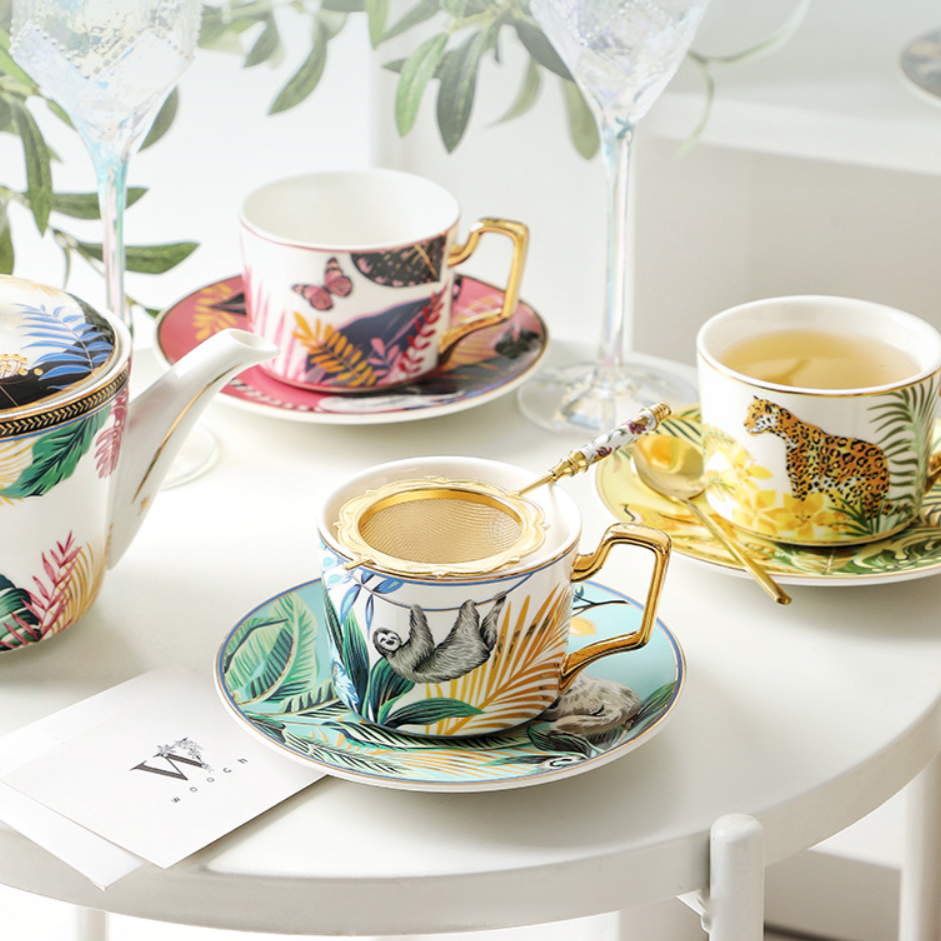 Handcrafted Rainforest Theme Ceramic Tea Cup Gift Sets