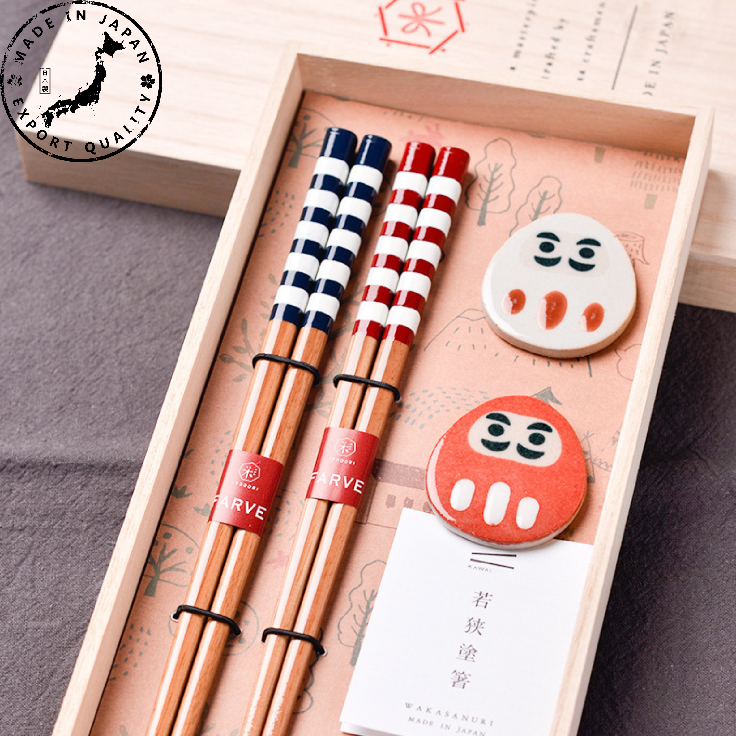 Japanese Handcrafted Daruma Chopsticks Wedding Gift Set