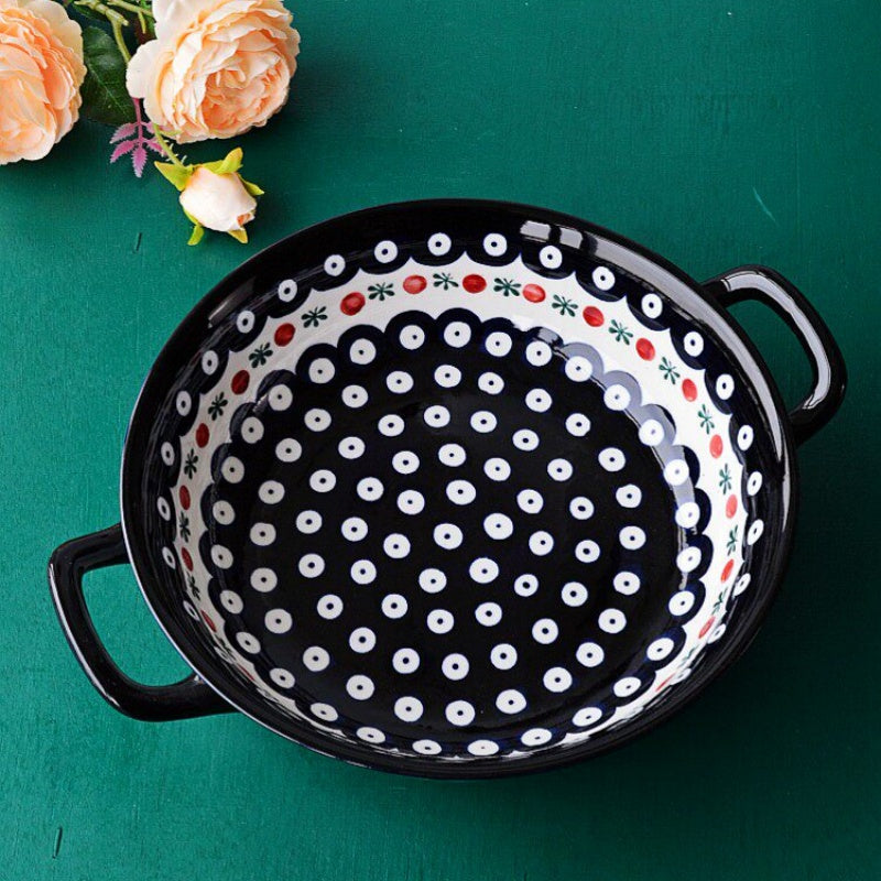 Polish Style Double-Handle Ceramic Serving Bowl