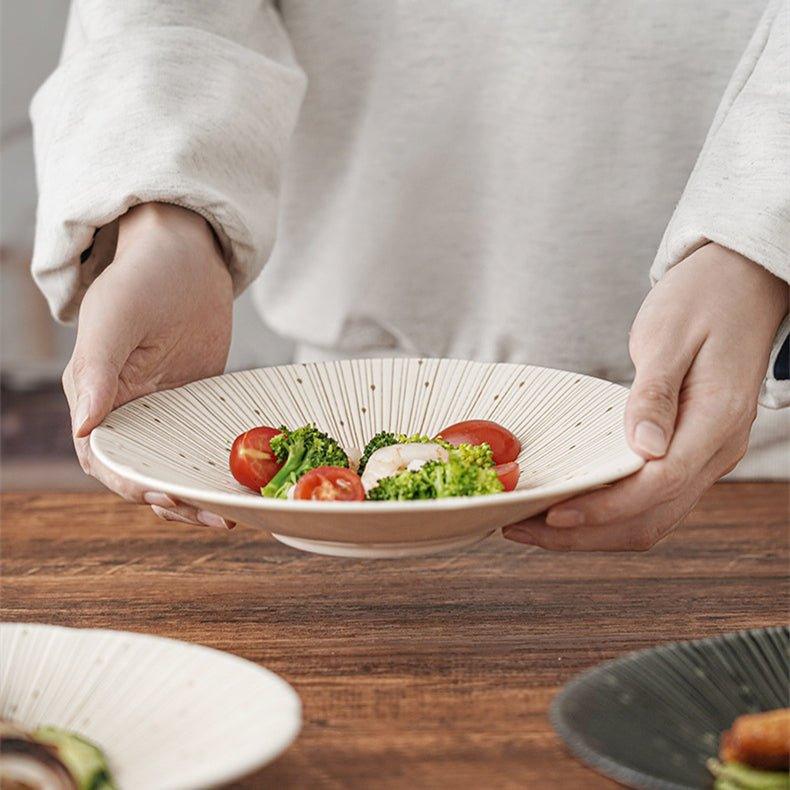 Handcrafted Japanese Mino Ware Ceramic Wrinkled Plates