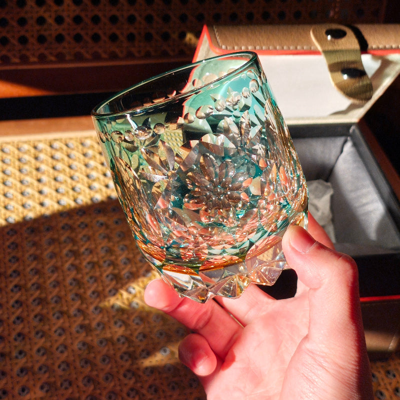 Edo Kiriko Handcrafted Seika Kasane Whisky Glass With Wooden Box