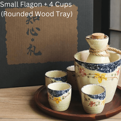 Japanese Sakura Sake Ceramic Flagon Sets