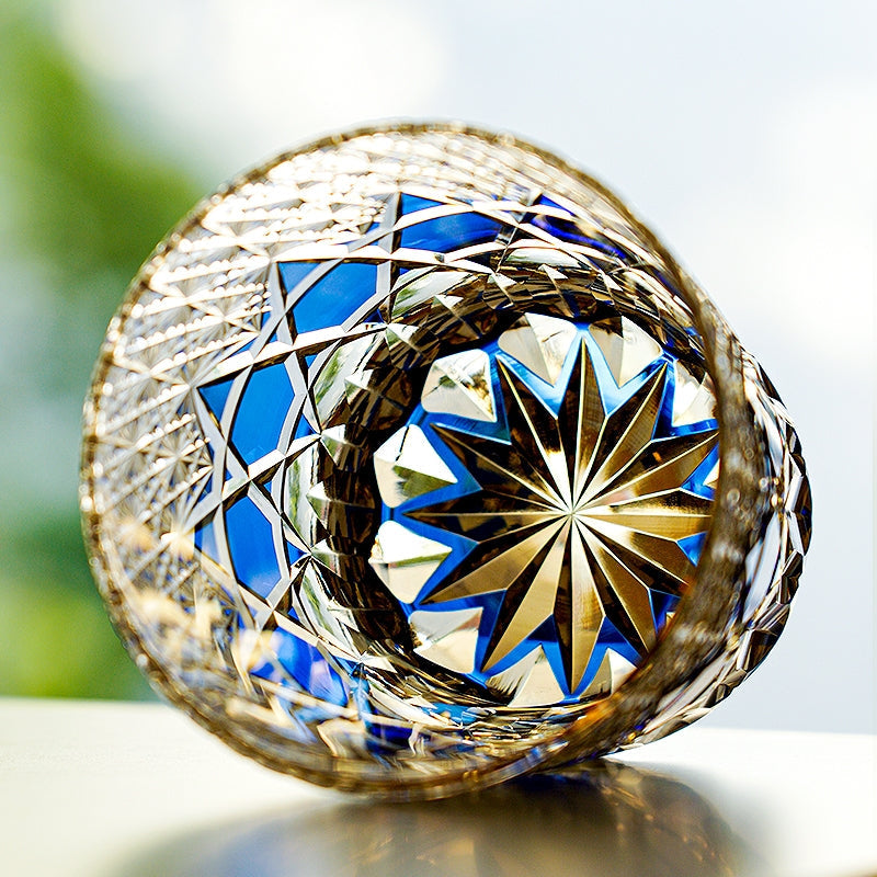 Edo Kiriko Handcrafted Sapphire Fluorite Whiskey Glass GoGlassCup