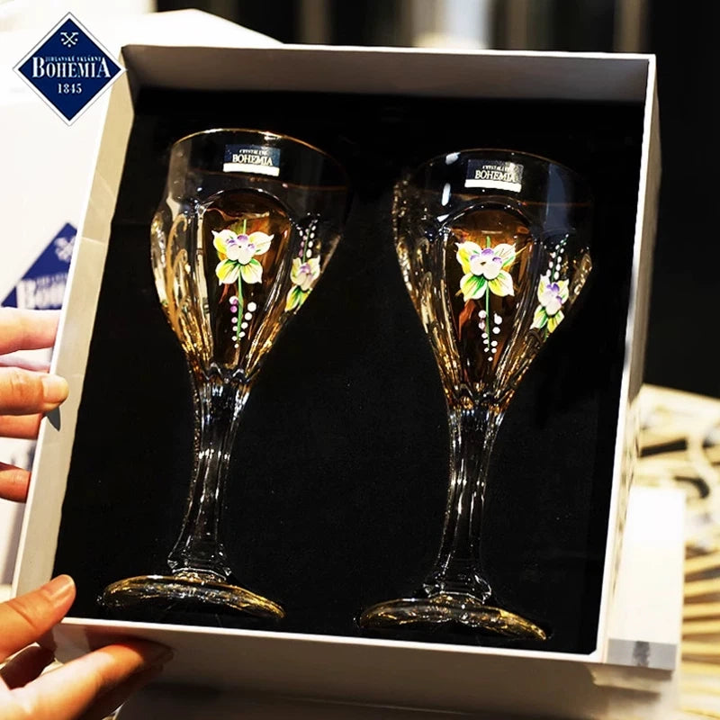 Bohemia Red Enamel Wine Glasses Decanter Gift Set