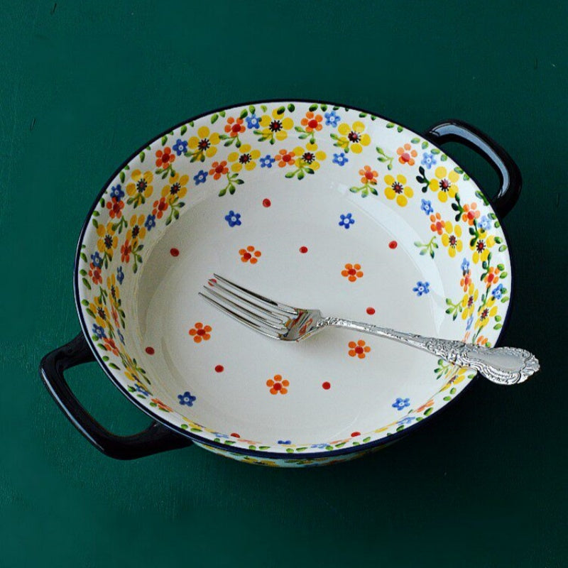 Polish Style Double-Handle Ceramic Serving Bowl