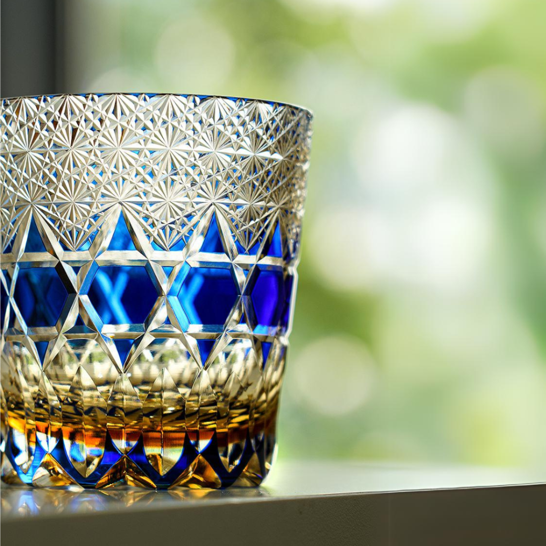 Edo Kiriko Handcrafted Sapphire Fluorite Whiskey Glass GoGlassCup