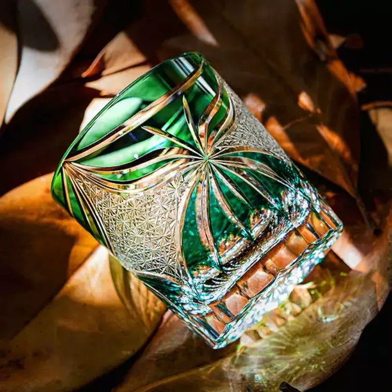 Edo Kiriko Whiskey Glass Lepidoptera with Wooden Box