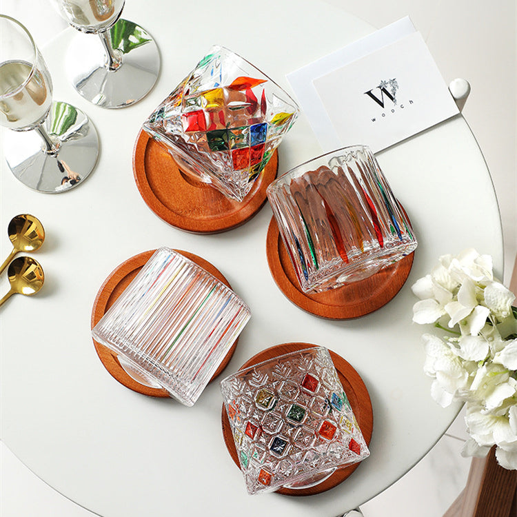 WOOCH Rotating Multi Color Stained Whisky Glass With Gift Box