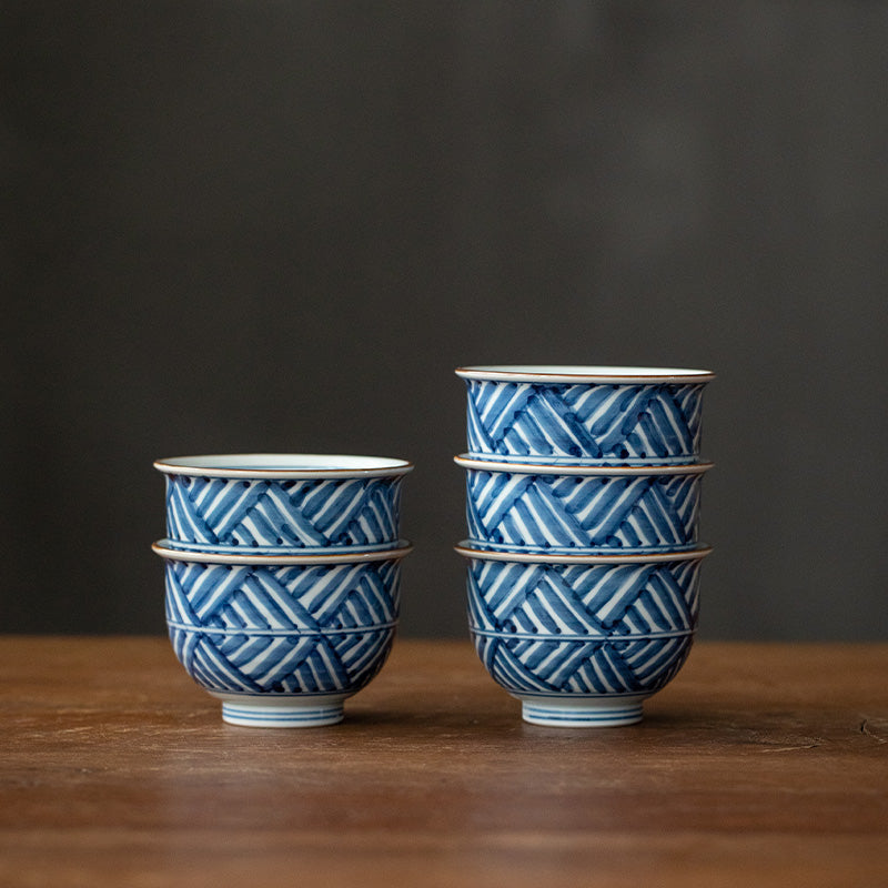 Hasami Ware Handcrafted Ruriei no Tori Tea Cup Set of Five