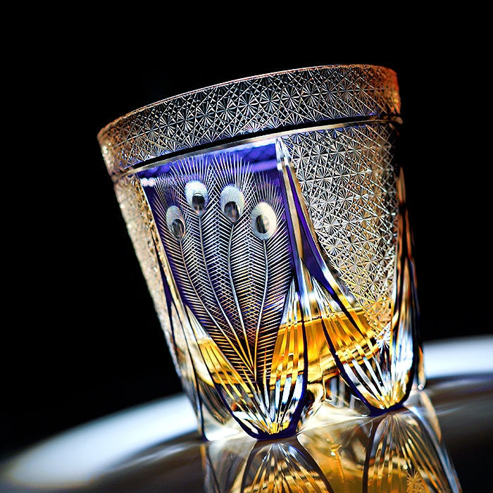 Edo Kiriko Handcrafted Violet Peacock Whisky Glass - Crystal Glass GoGlassCup