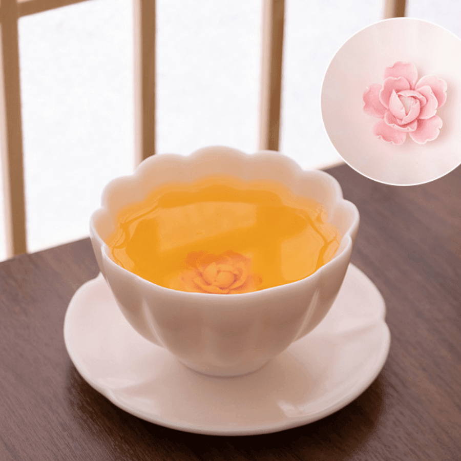 Handcrafted Ceramic Tea Cup With Embedded Ceramic Rose
