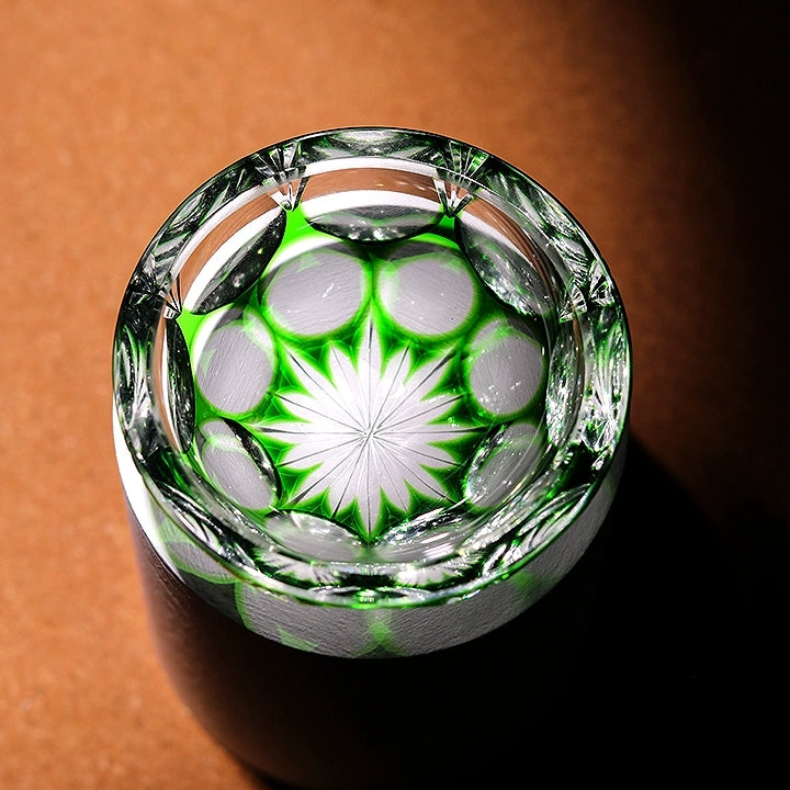 Edo Kiriko Sake Cup – Jade Green Hydrangea