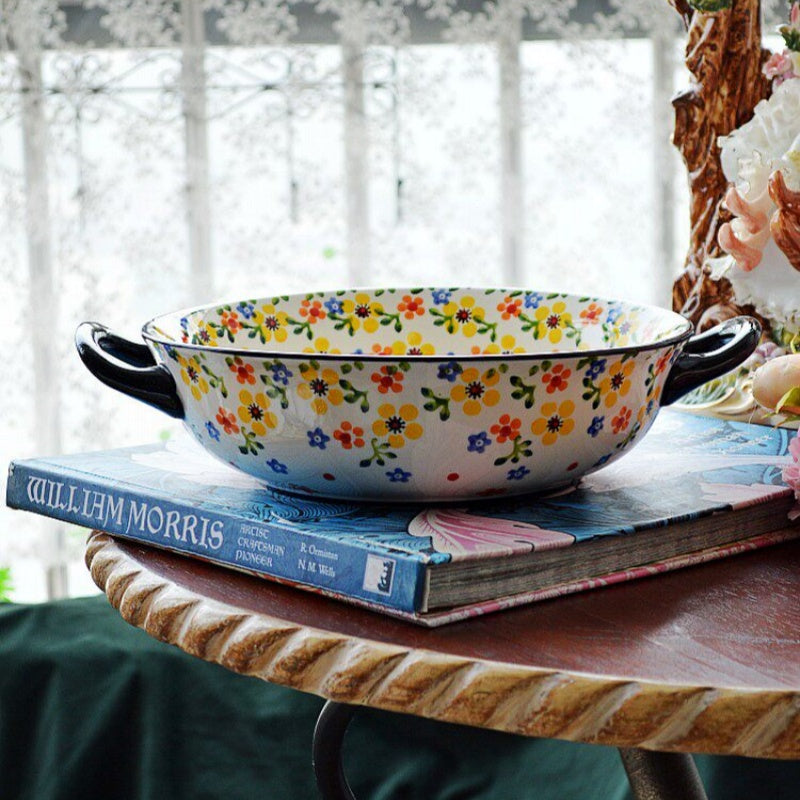 Polish Style Double-Handle Ceramic Serving Bowl