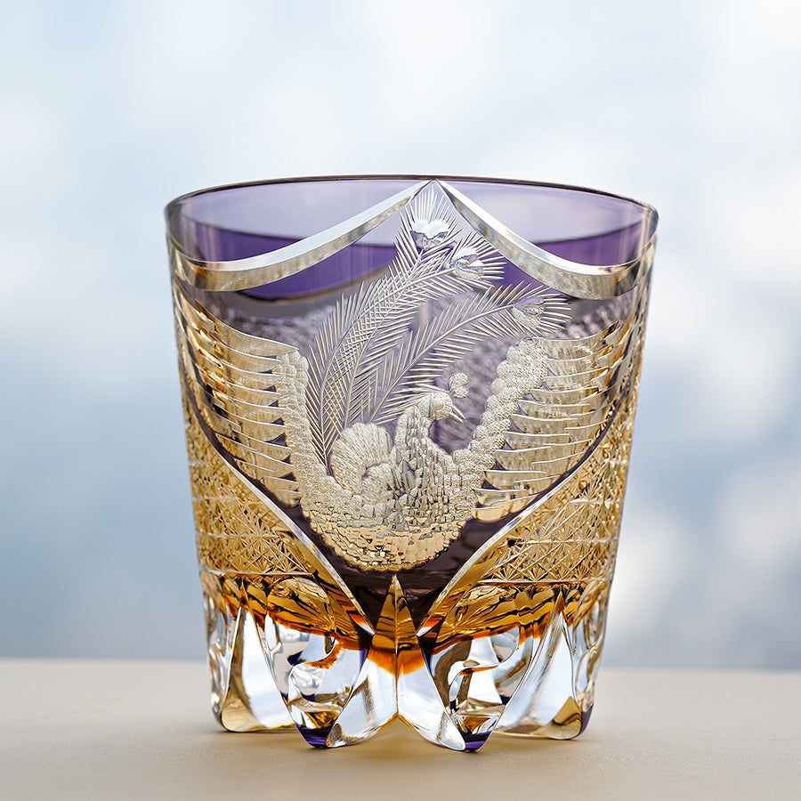 Edo Kiriko Handcrafted Purple Phoenix Whiskey Glass GoGlassCup