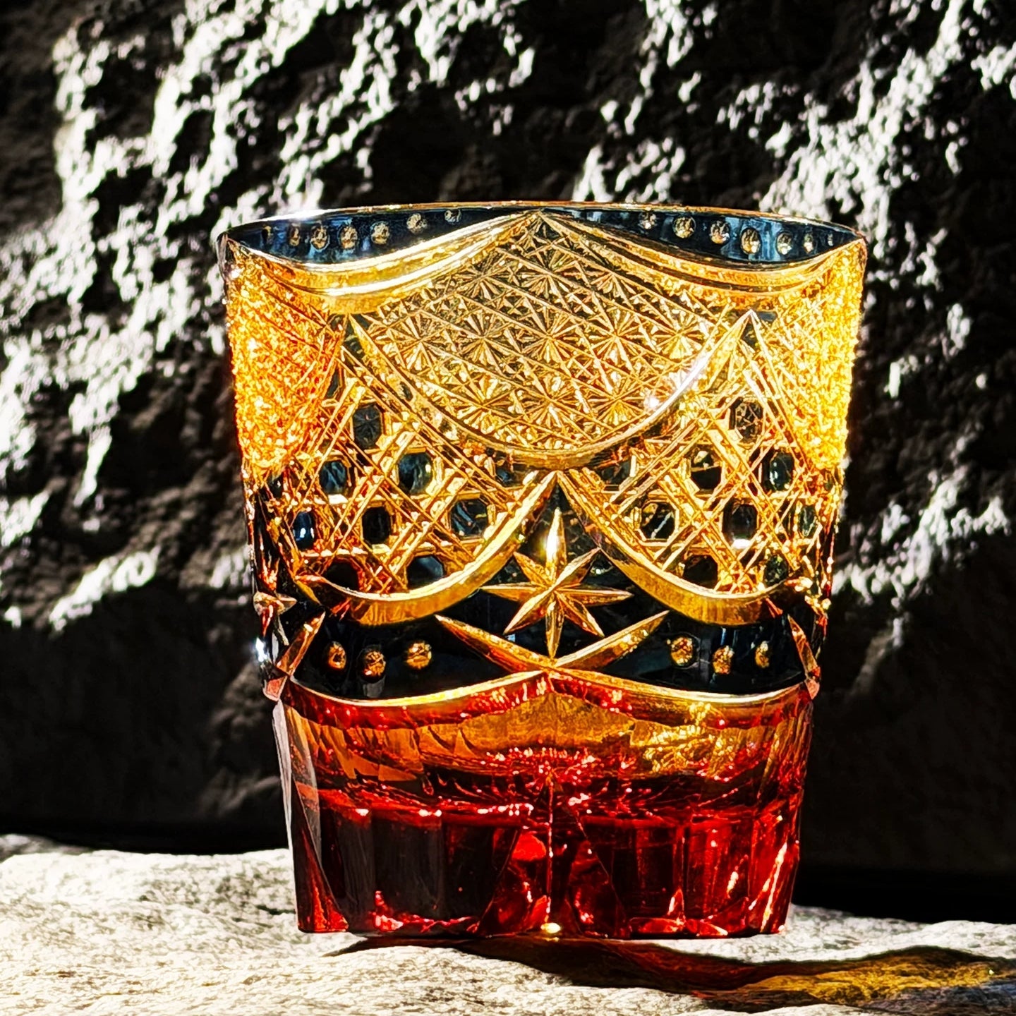 Edo Kiriko Yoru no Tobari Cut Crystal Whisky Glass With Wooden Box