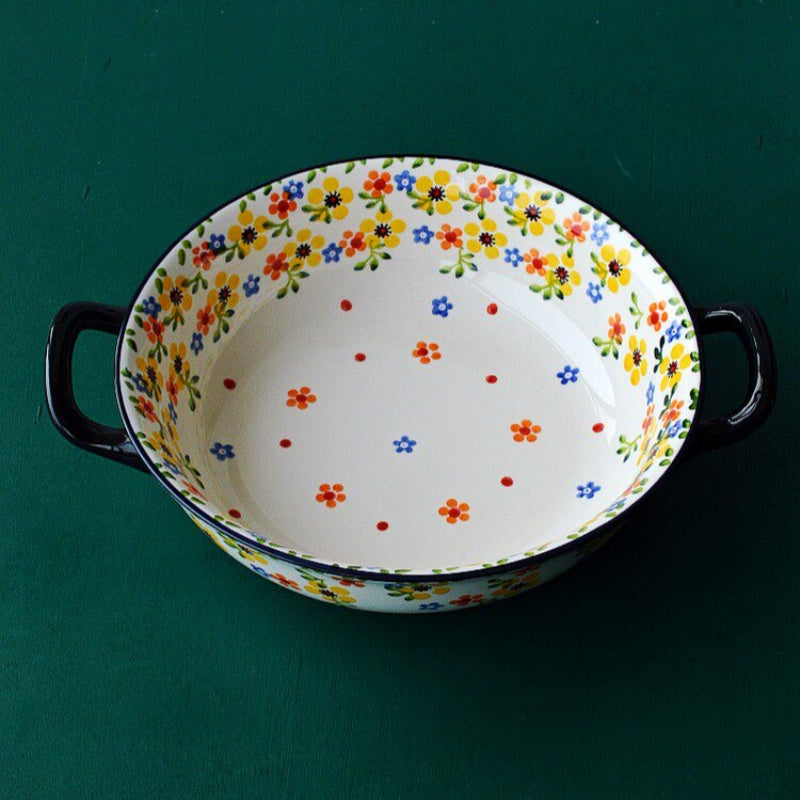 Polish Style Double-Handle Ceramic Serving Bowl
