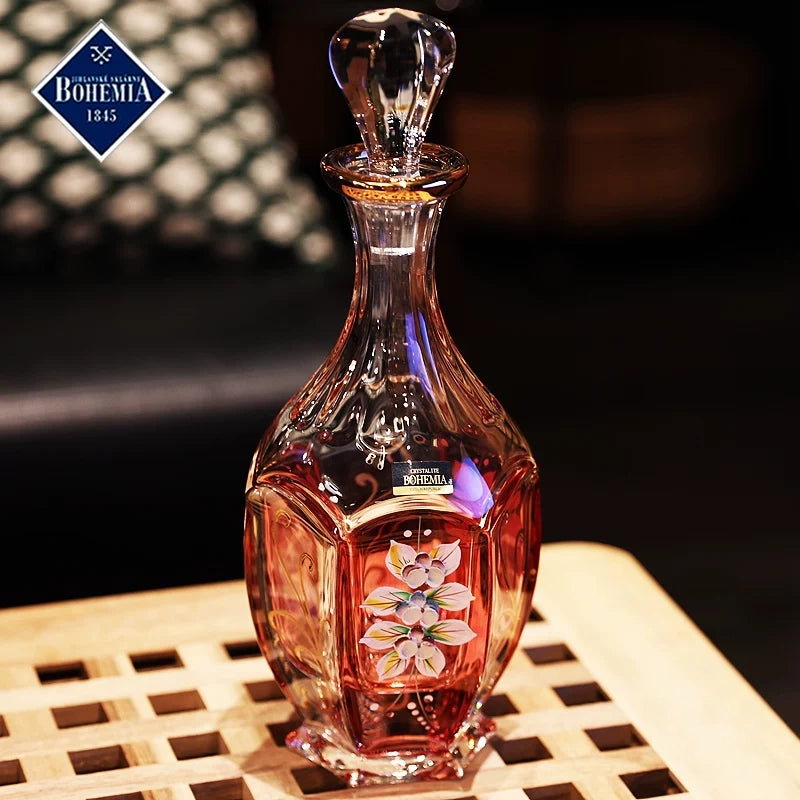 Bohemia Red Enamel Wine Glasses Decanter Gift Set