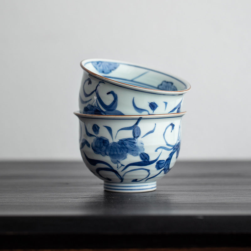 Hasami Ware Handcrafted Aizome Kusa-Hana Tea Cup Set of Five